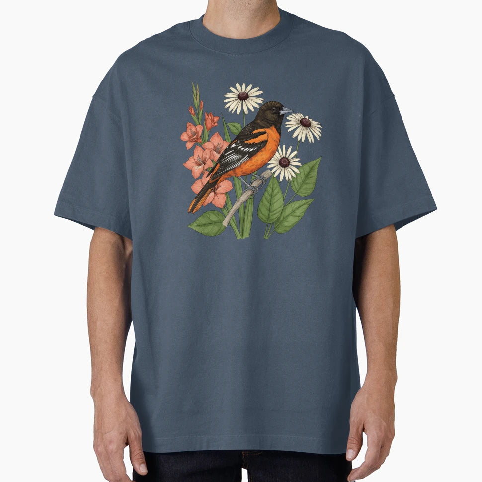 Baltimore Oriole Bird Gladiolus And T-Shirt - Novelty Apparel Men Women - T-Shirt, Sweatshirt, Hoodie
