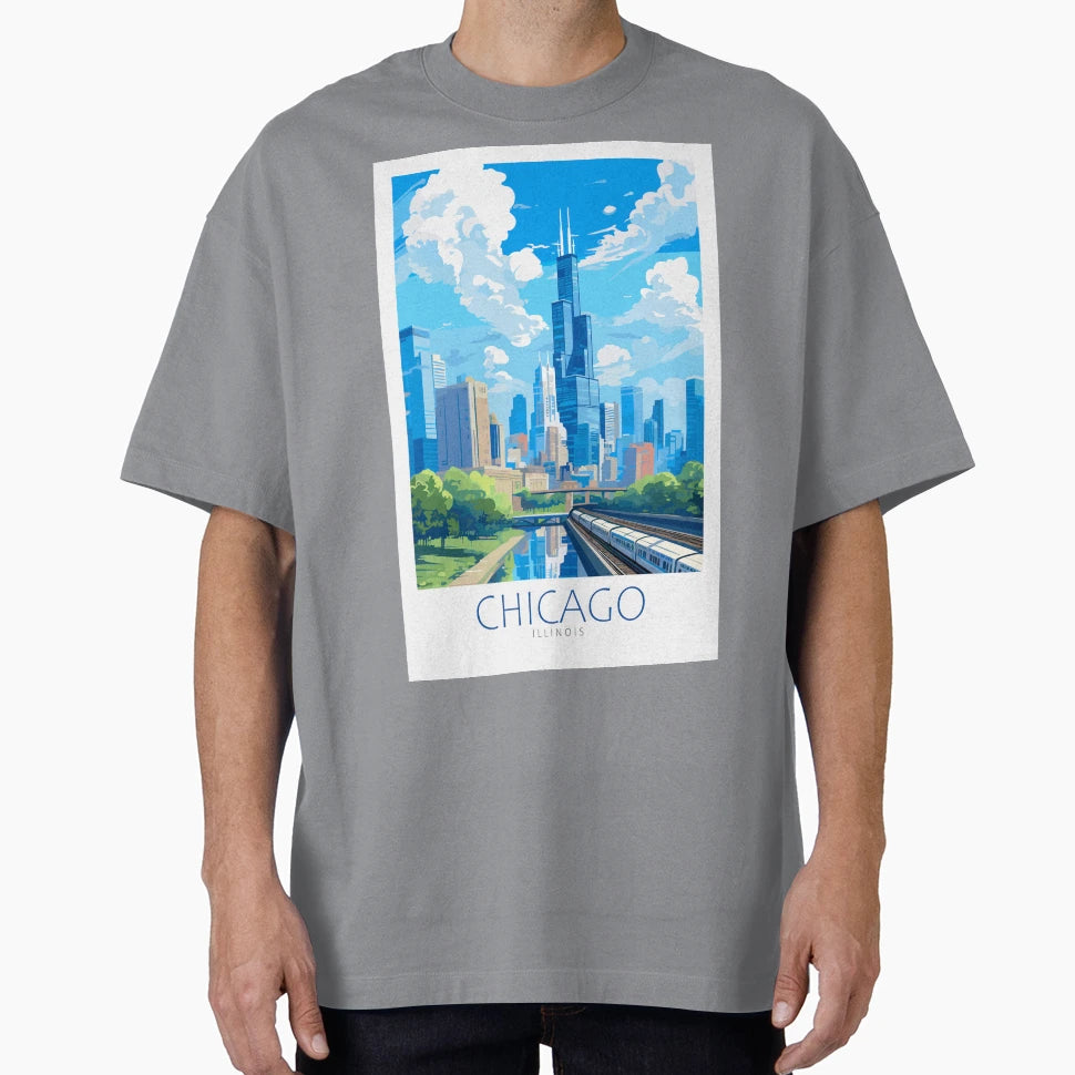 Minimalistic Chicago Illinois T-Shirt - Custom Art Print Unisex - T-Shirt, Sweatshirt, Hoodie