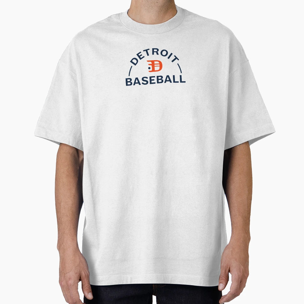Detroit Baseball Badge Blue Orange T-Shirt - Casual Everyday Wear Men Women - T-Shirt, Sweatshirt, Hoodie