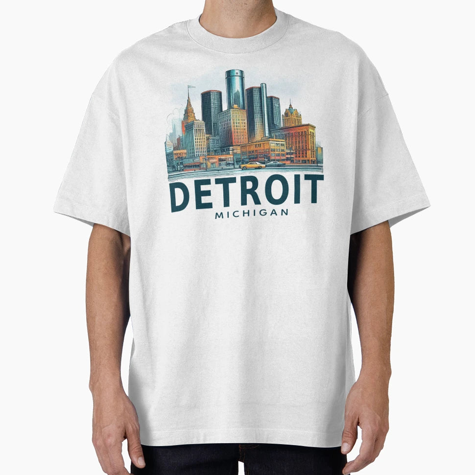 Detroit Michigan Watercolor T-Shirt - Novelty Apparel for Adults - T-Shirt, Sweatshirt, Hoodie