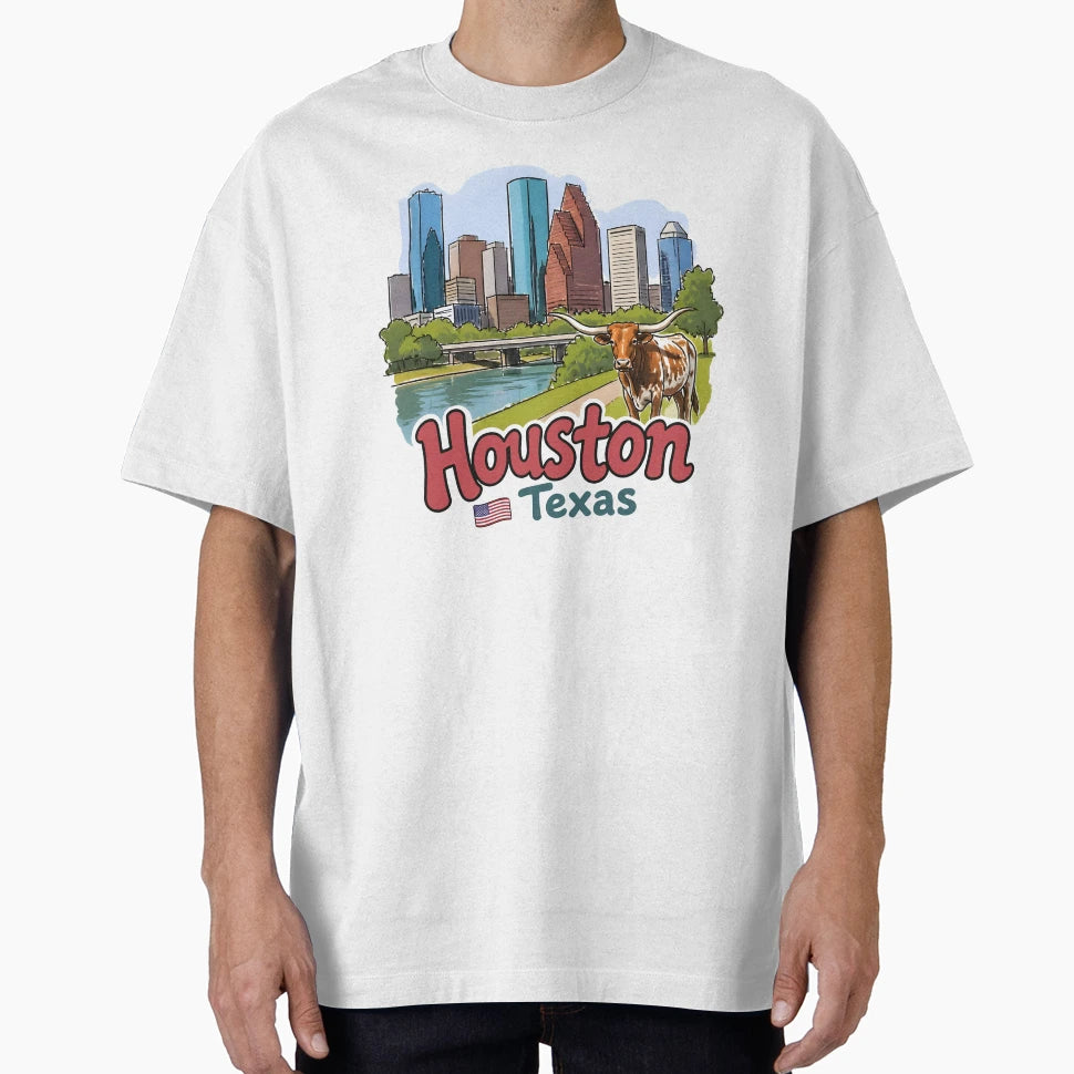 Houston Texas Skyline Colorful T-Shirt - Trendy Graphic Men Women - T-Shirt, Sweatshirt, Hoodie