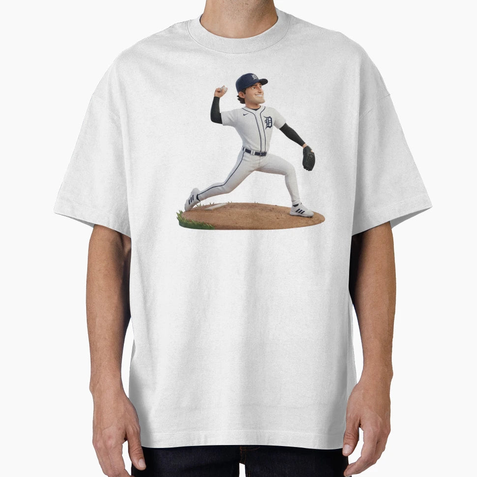 Detroit Baseball Pitcher Cartoon T-Shirt - Novelty Apparel for Adults - T-Shirt, Sweatshirt, Hoodie