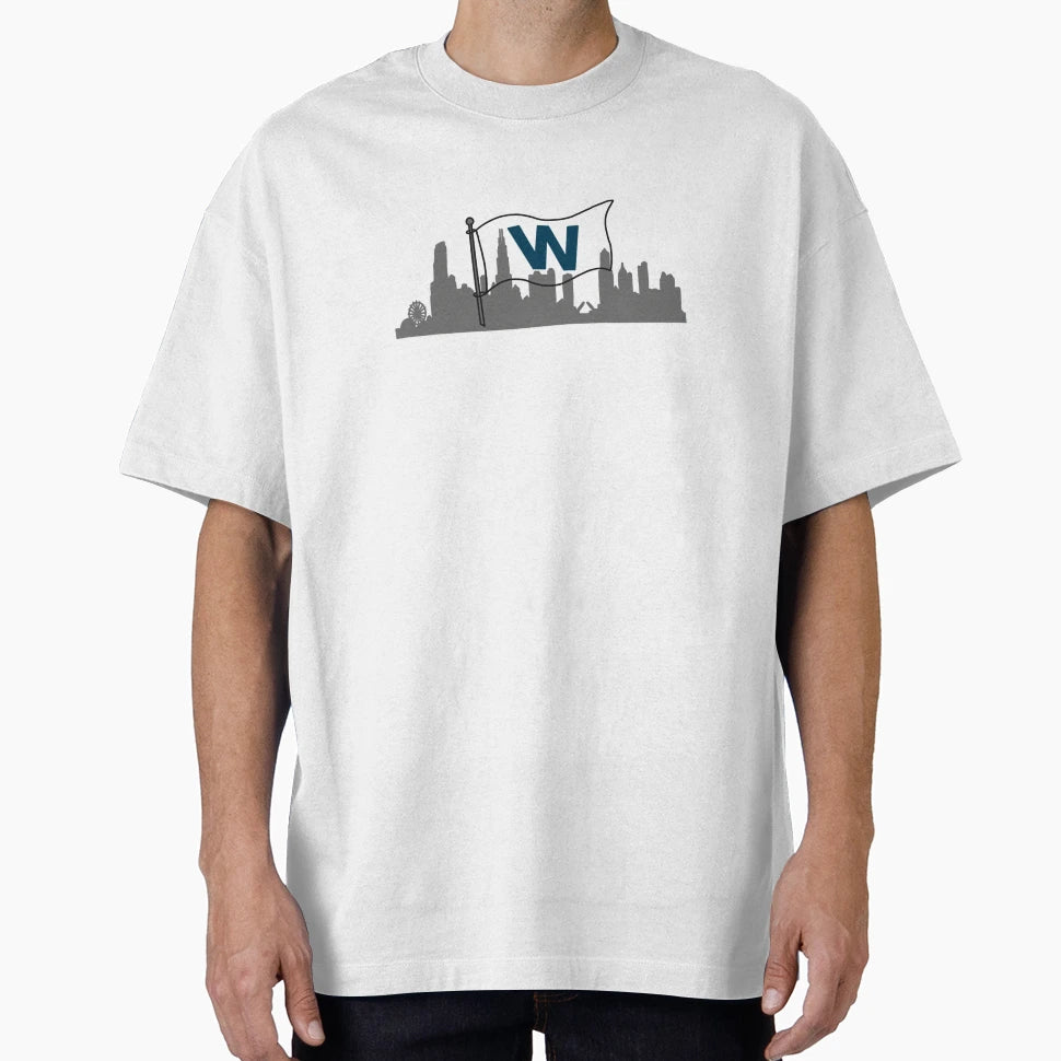 W Flag Chicago Skyline Digital Drawing T-Shirt - Streetwear Style Men Women - T-Shirt, Sweatshirt, Hoodie