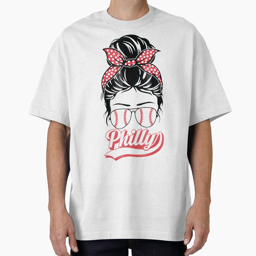 Philly Baseball Fans Messy Bun T-Shirt - Minimalist Print Men Women - T-Shirt, Sweatshirt, Hoodie