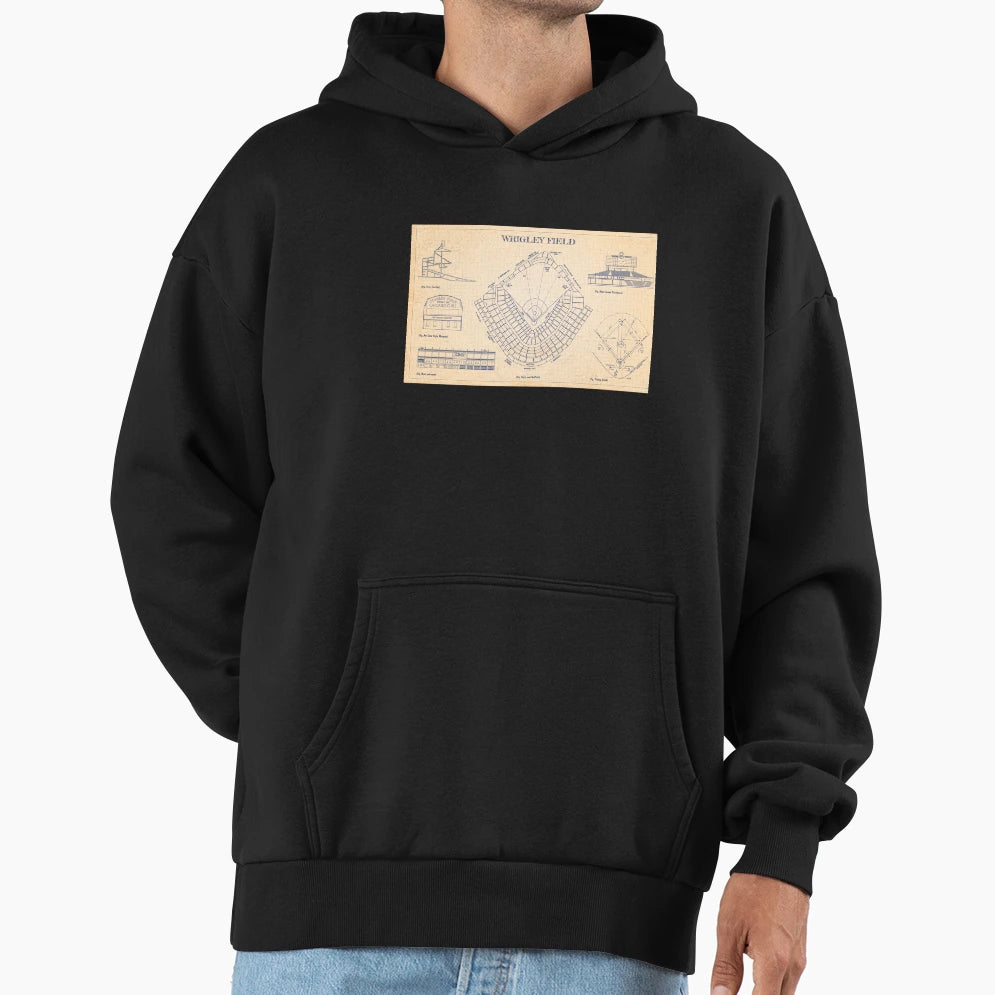 Wrigley Field Old Blue Grid Hoodie - Streetwear Style for Adults - T-Shirt, Sweatshirt, Hoodie