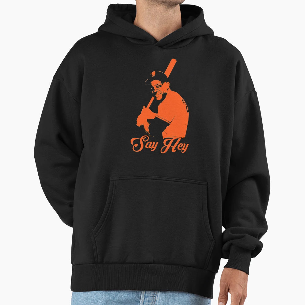 Say Hey Willie Mays Orange Stencil Hoodie - Casual Everyday Wear Unisex - T-Shirt, Sweatshirt, Hoodie