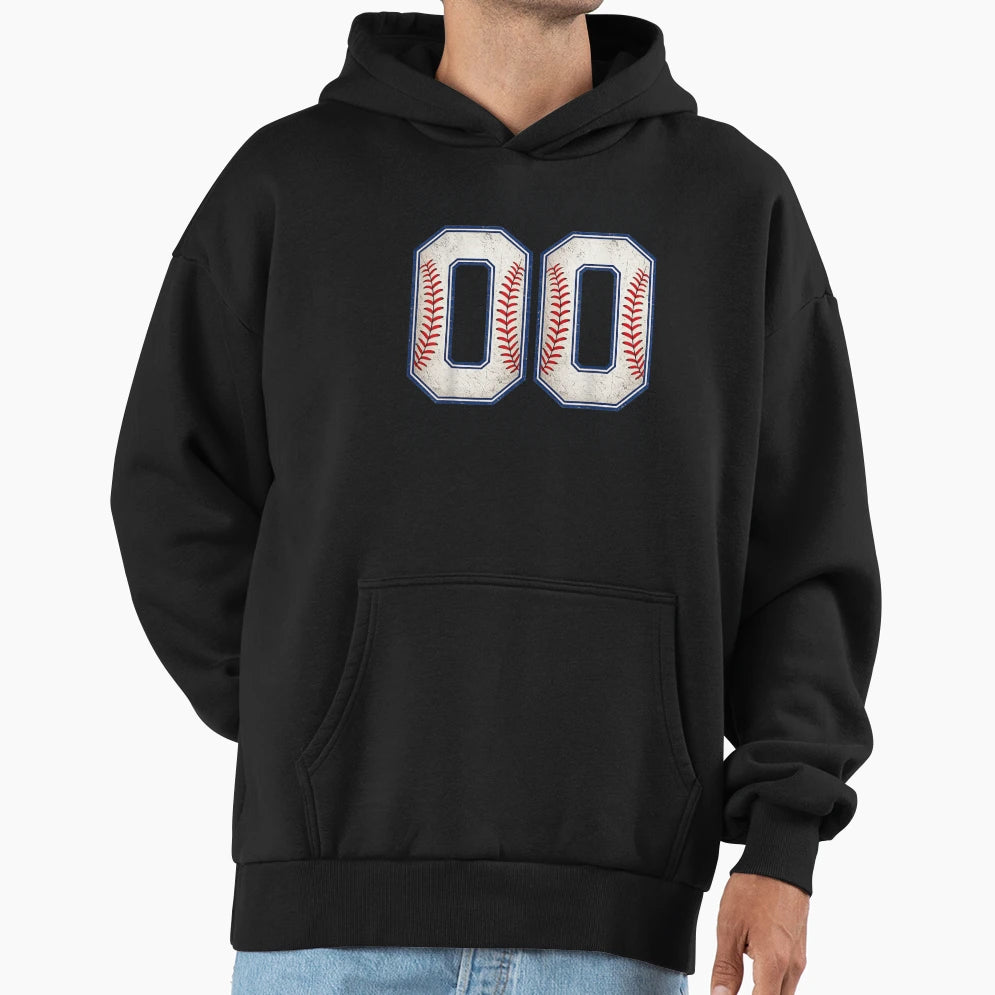 Distressed Baseball Number Double Zero Hoodie - Novelty Apparel Men Women - T-Shirt, Sweatshirt, Hoodie