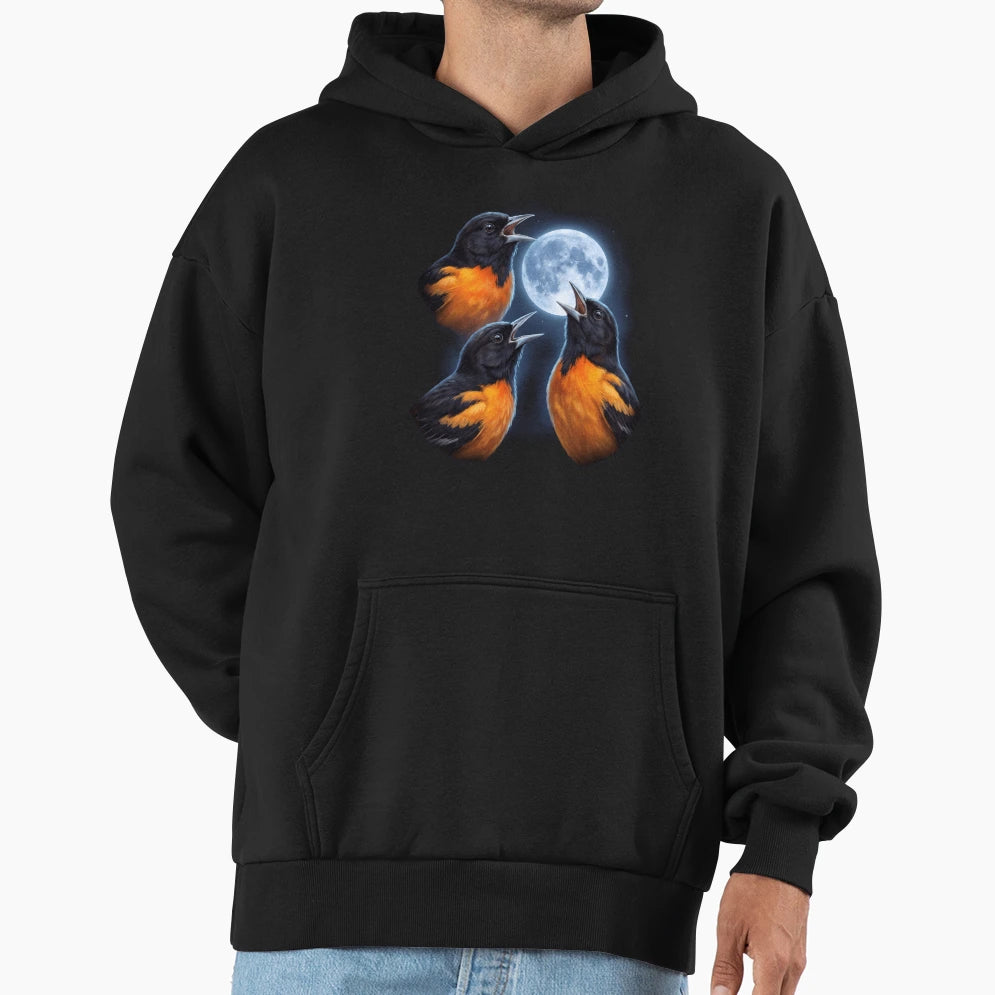 Oriole Howling Moon Art Bird Lover Hoodie - Custom Art Print for Adults - T-Shirt, Sweatshirt, Hoodie