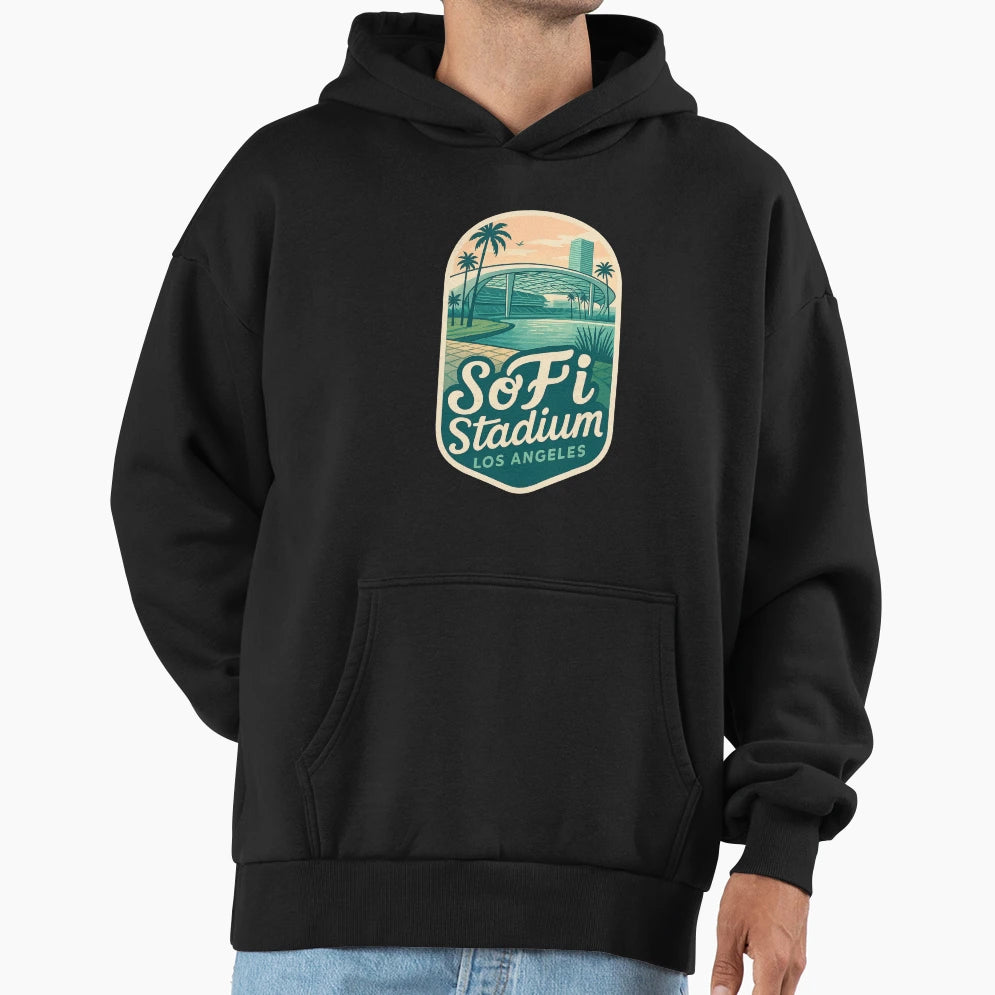 Sofi Stadium Sunset And Palms Los Angeles Hoodie - Trendy Graphic Unisex - T-Shirt, Sweatshirt, Hoodie