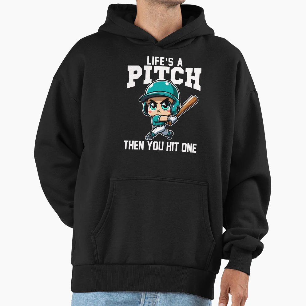 Lifes Pitch Then You Hit One Baseball Gift Hoodie - Graphic Print Men Women - T-Shirt, Sweatshirt, Hoodie