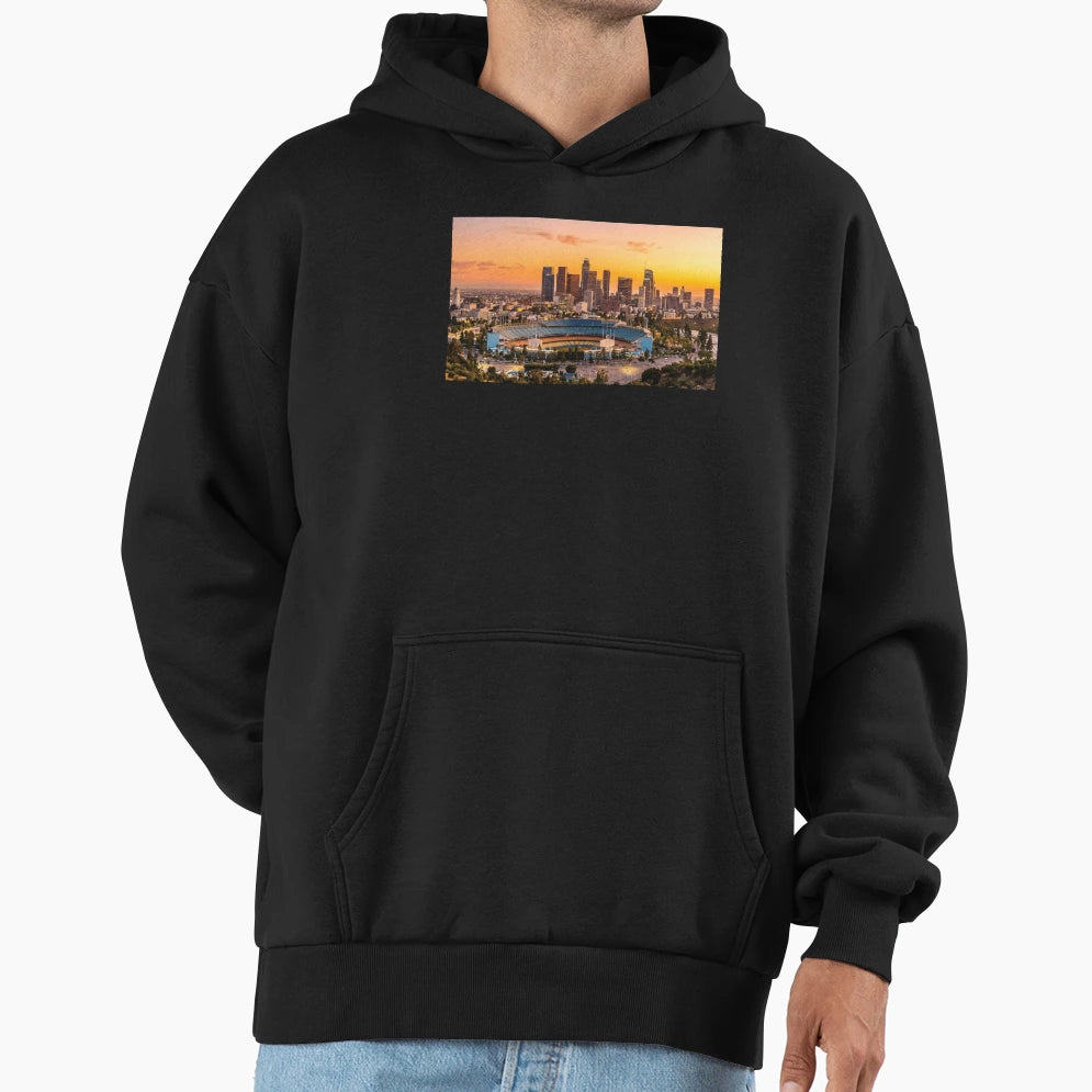 Dodger Stadium Sunset Downtown Los Hoodie - Aesthetic Graphic Unisex - T-Shirt, Sweatshirt, Hoodie