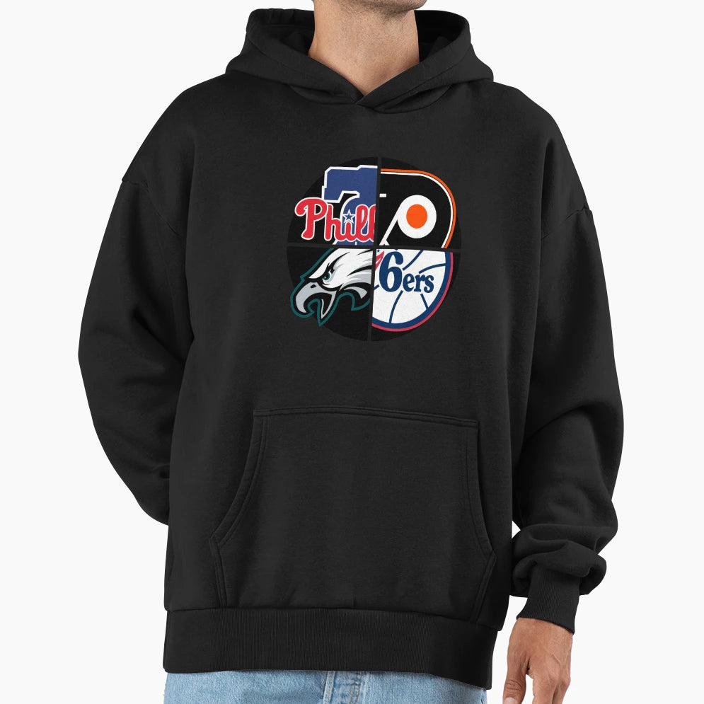 Philadelphia Sports Quad Hoodie - Novelty Apparel for Adults - T-Shirt, Sweatshirt, Hoodie