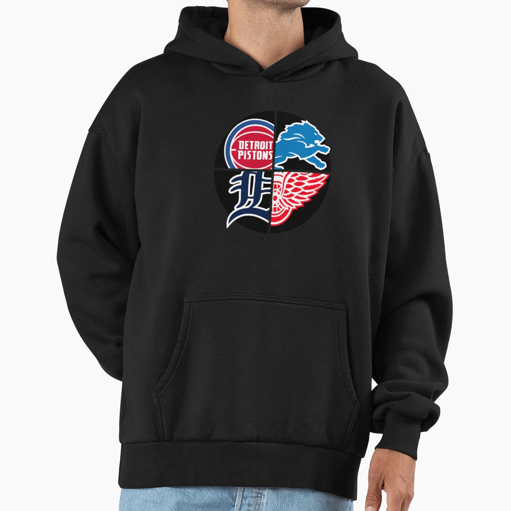Detroit Sports Quad Hoodie - Aesthetic Graphic Men Women - T-Shirt, Sweatshirt, Hoodie