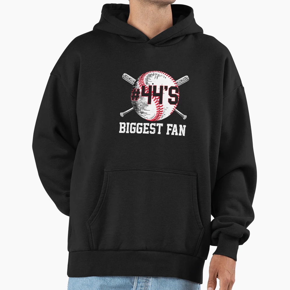 Number 44 Baseball Biggest Fan Mom Dad Hoodie - Trendy Graphic Unisex - T-Shirt, Sweatshirt, Hoodie