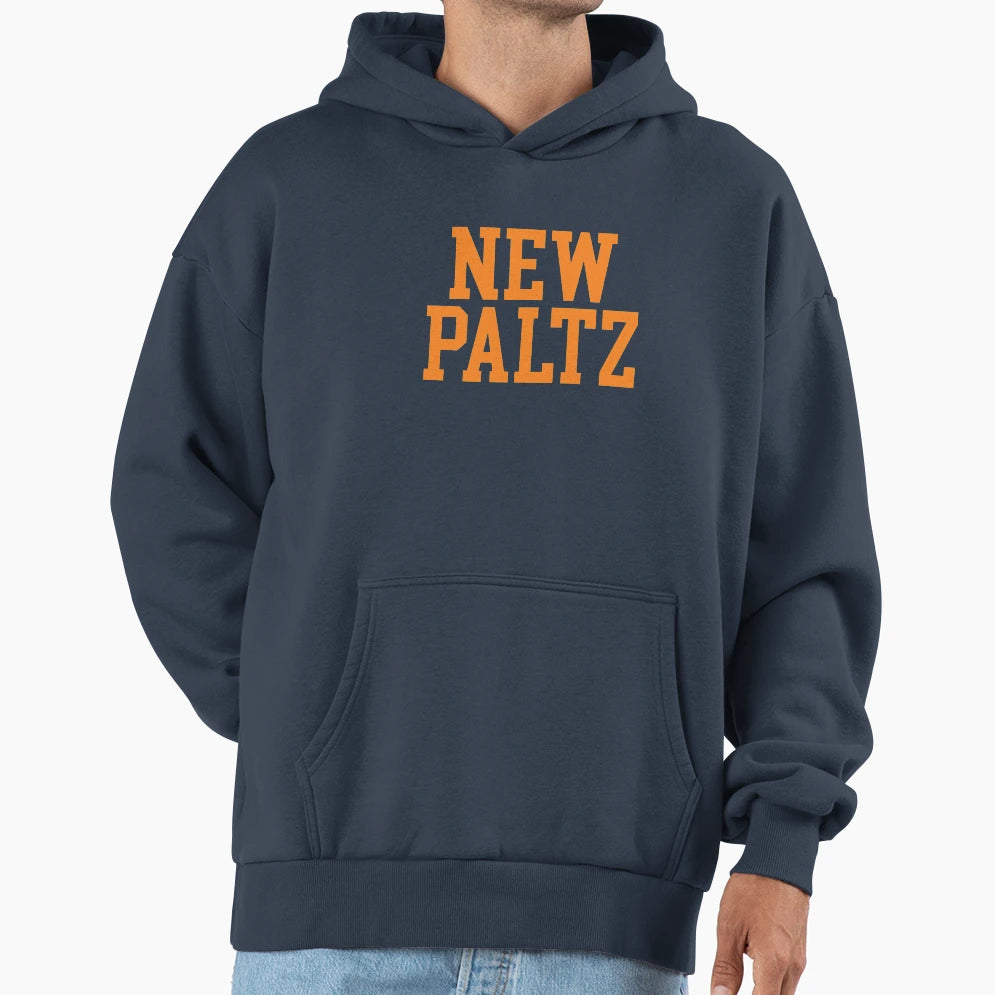 New Paltz Varsity Font Curved Hoodie - Graphic Print Unisex - T-Shirt, Sweatshirt, Hoodie