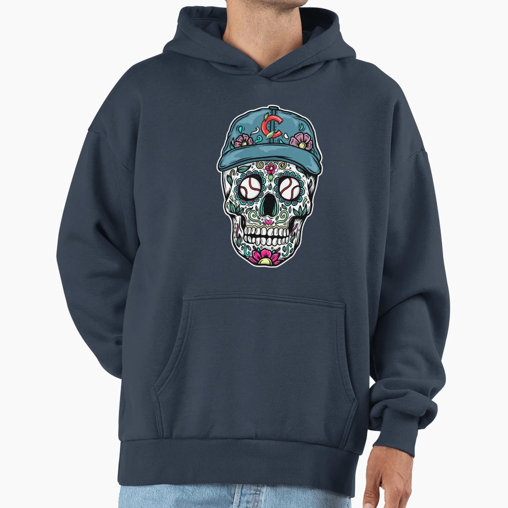 Sugar Skull Chicago Baseball Hoodie - Streetwear Style for Adults - T-Shirt, Sweatshirt, Hoodie