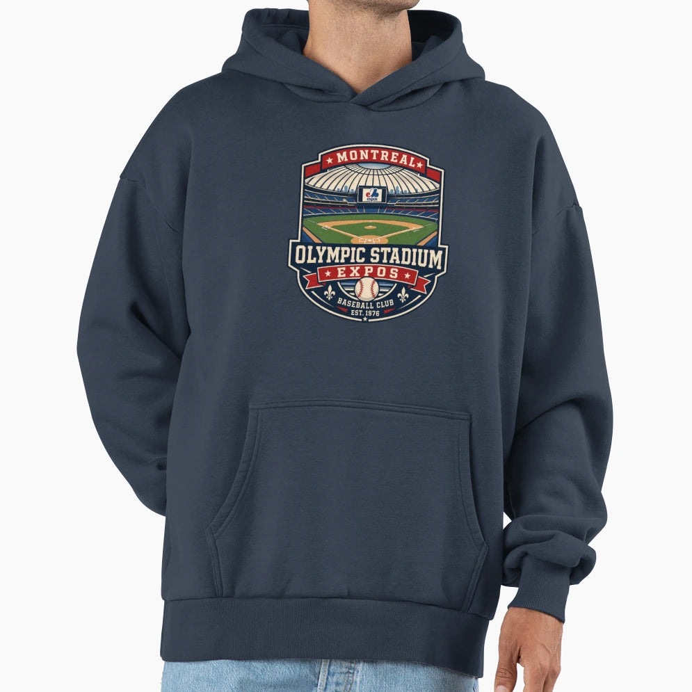 Montreal Olympic Stadium Expos Hoodie - Casual Everyday Wear for Adults - T-Shirt, Sweatshirt, Hoodie