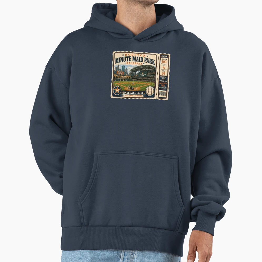 Copy Houston Baseball Ticket Stub Hoodie - Minimalist Print for Adults - T-Shirt, Sweatshirt, Hoodie