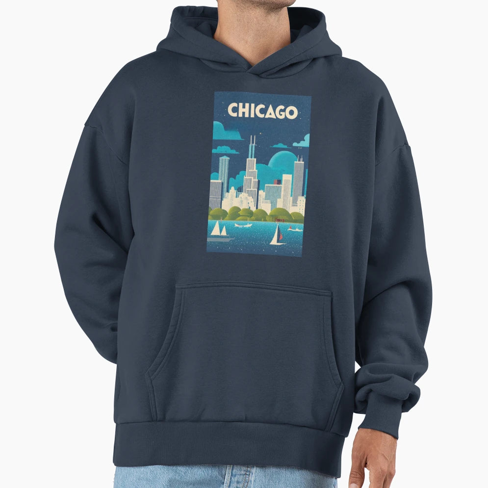 Travel Art Chicago Illinois Us Hoodie - Streetwear Style for Adults - T-Shirt, Sweatshirt, Hoodie
