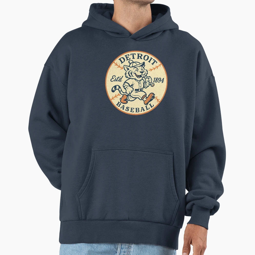 Detroit Baseball Cat Mascot Hoodie - Casual Everyday Wear Unisex - T-Shirt, Sweatshirt, Hoodie