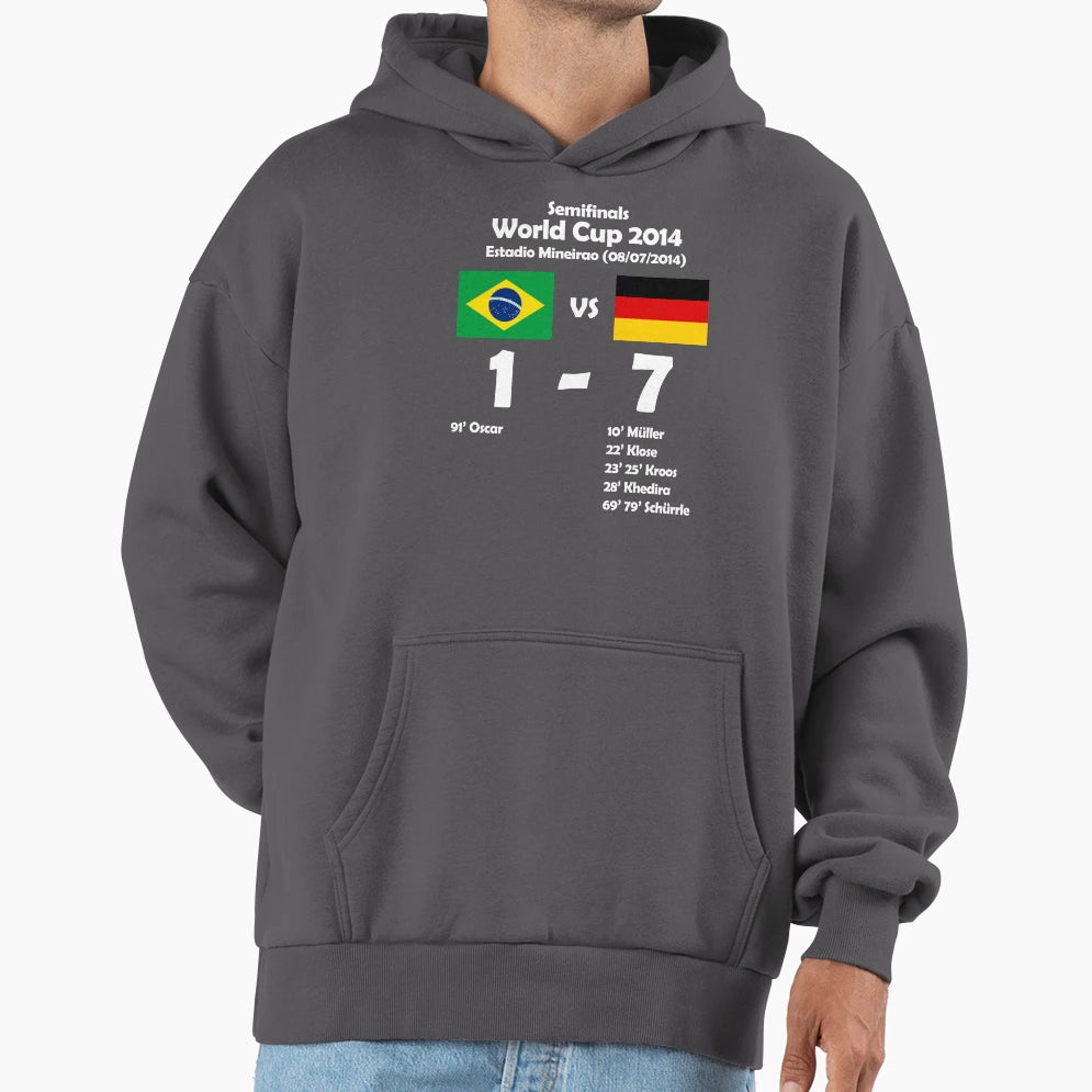 Brazil 1 Germany 7 2014 Hoodie - Fun Novelty Design for Adults - T-Shirt, Sweatshirt, Hoodie