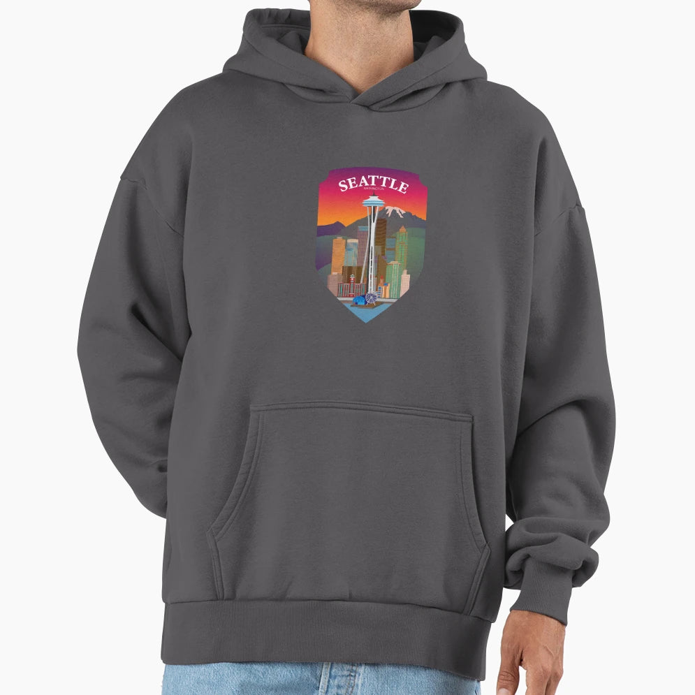 Seattle Washington Badge Hoodie - Custom Art Print Unisex - T-Shirt, Sweatshirt, Hoodie