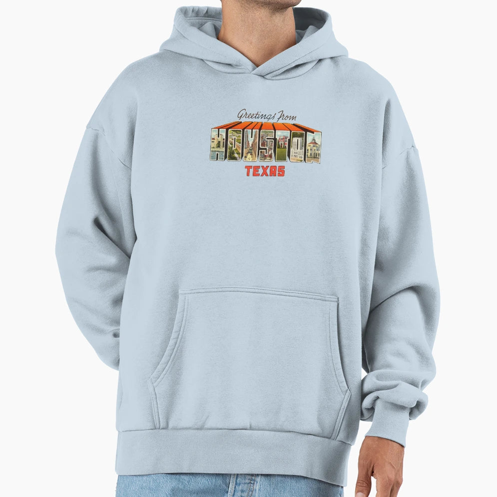 Greetings From Houston Texas 1 Hoodie - Minimalist Print for Adults - T-Shirt, Sweatshirt, Hoodie