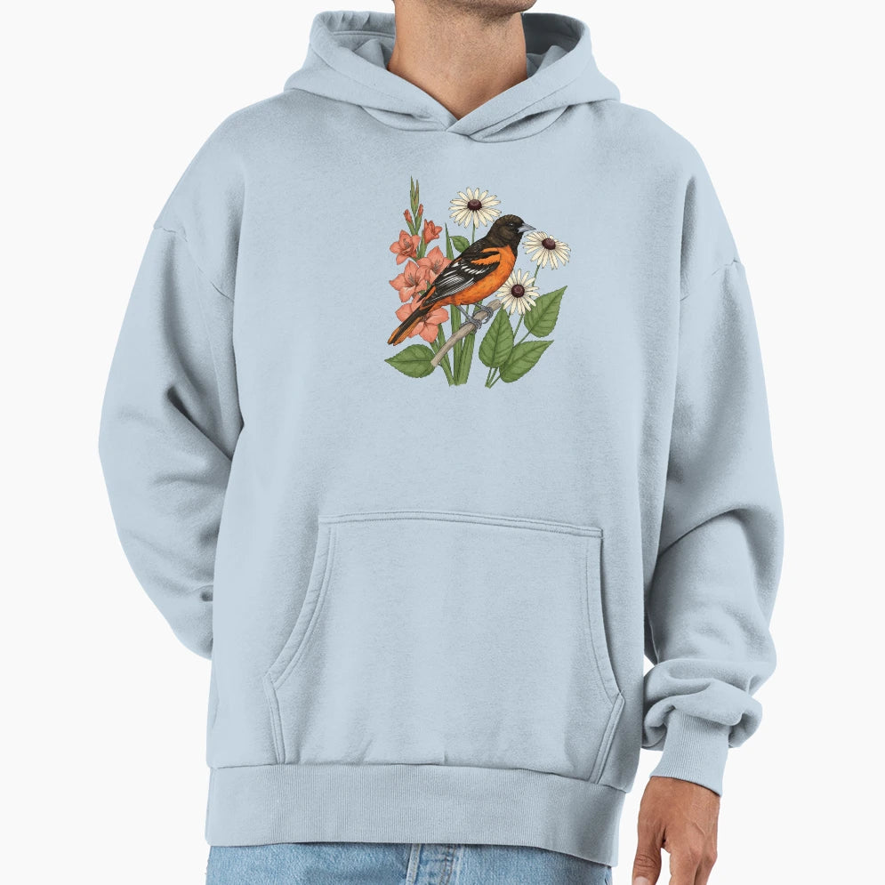 Baltimore Oriole Bird Gladiolus And Hoodie - Aesthetic Graphic for Adults - T-Shirt, Sweatshirt, Hoodie
