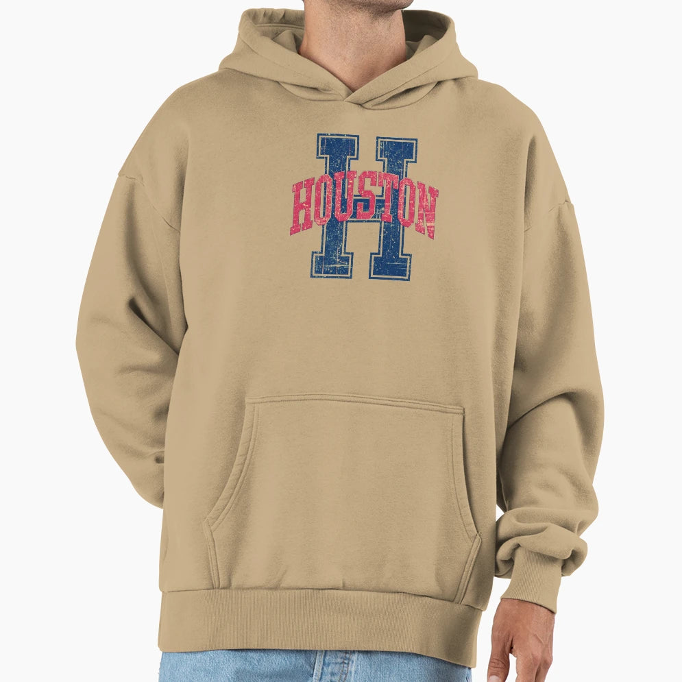 Distressed Collegiate Houston Hoodie - Novelty Apparel Unisex - T-Shirt, Sweatshirt, Hoodie