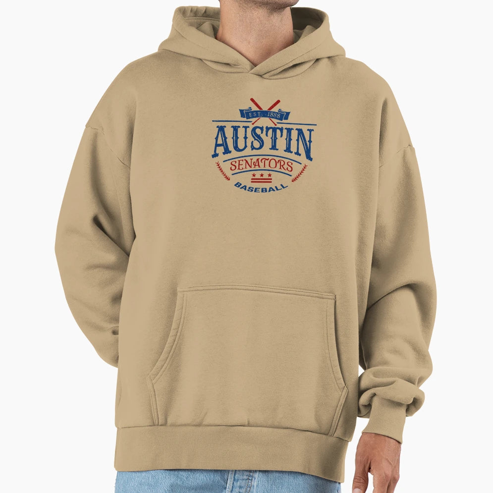 Austin Texas Old Tyme Senators Baseball Hoodie - Novelty Apparel for Adults - T-Shirt, Sweatshirt, Hoodie