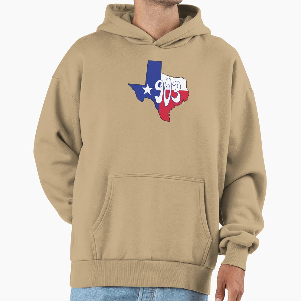 Hand Drawn Texas Flag 903 Area Code Hoodie - Trendy Graphic Unisex - T-Shirt, Sweatshirt, Hoodie