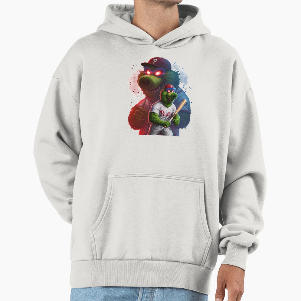 Angry Green Mascot Baseball Batter Hoodie - Fun Novelty Design Men Women - T-Shirt, Sweatshirt, Hoodie