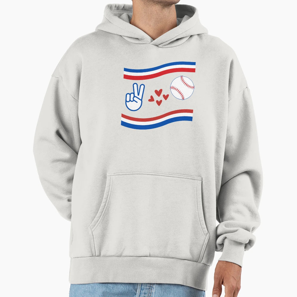 Peace Love And Baseball Hoodie - Trendy Graphic Unisex - T-Shirt, Sweatshirt, Hoodie