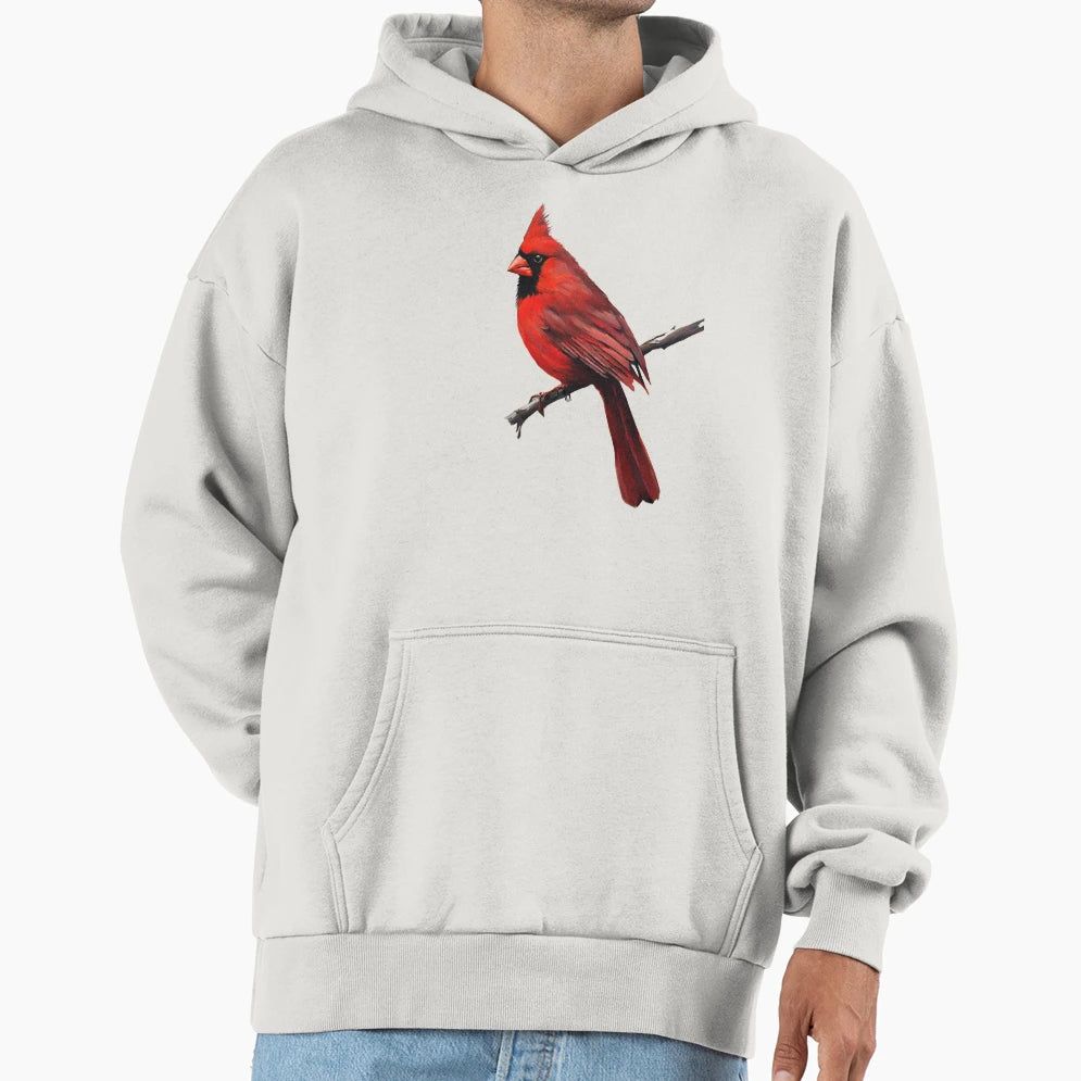 Red Cardinal Bird Perched Branch Hoodie - Custom Art Print Men Women - T-Shirt, Sweatshirt, Hoodie