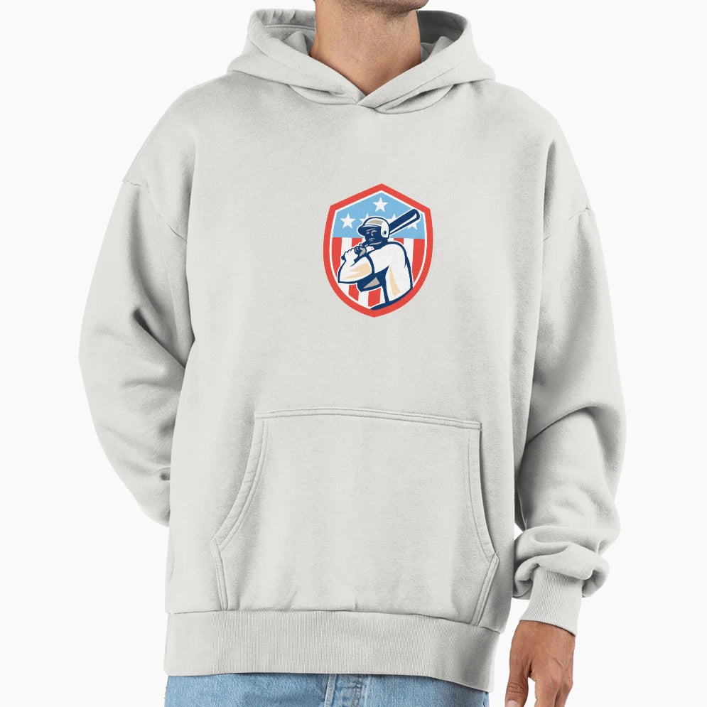 American Baseball Batter Hitter Shield Hoodie - Minimalist Print for Adults - T-Shirt, Sweatshirt, Hoodie