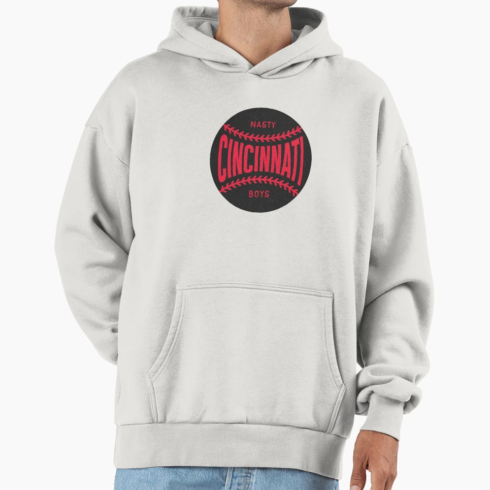 Cincinnati Baseball Ball Stitching Hoodie - Novelty Apparel for Adults - T-Shirt, Sweatshirt, Hoodie