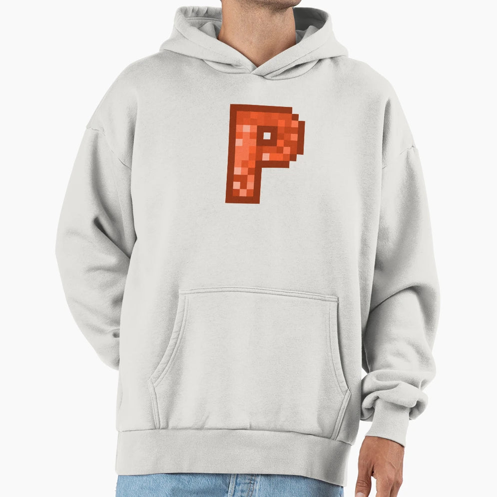 Letter Art Orange Pixel Pattern P Hoodie - Minimalist Print Men Women - T-Shirt, Sweatshirt, Hoodie