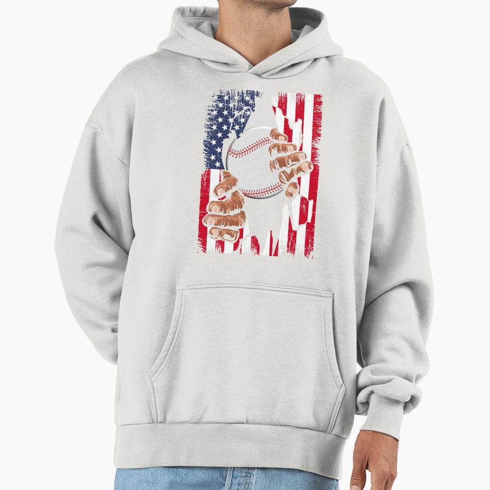 Baseball Softball American Flag Hoodie - Unique Graphic for Adults - T-Shirt, Sweatshirt, Hoodie