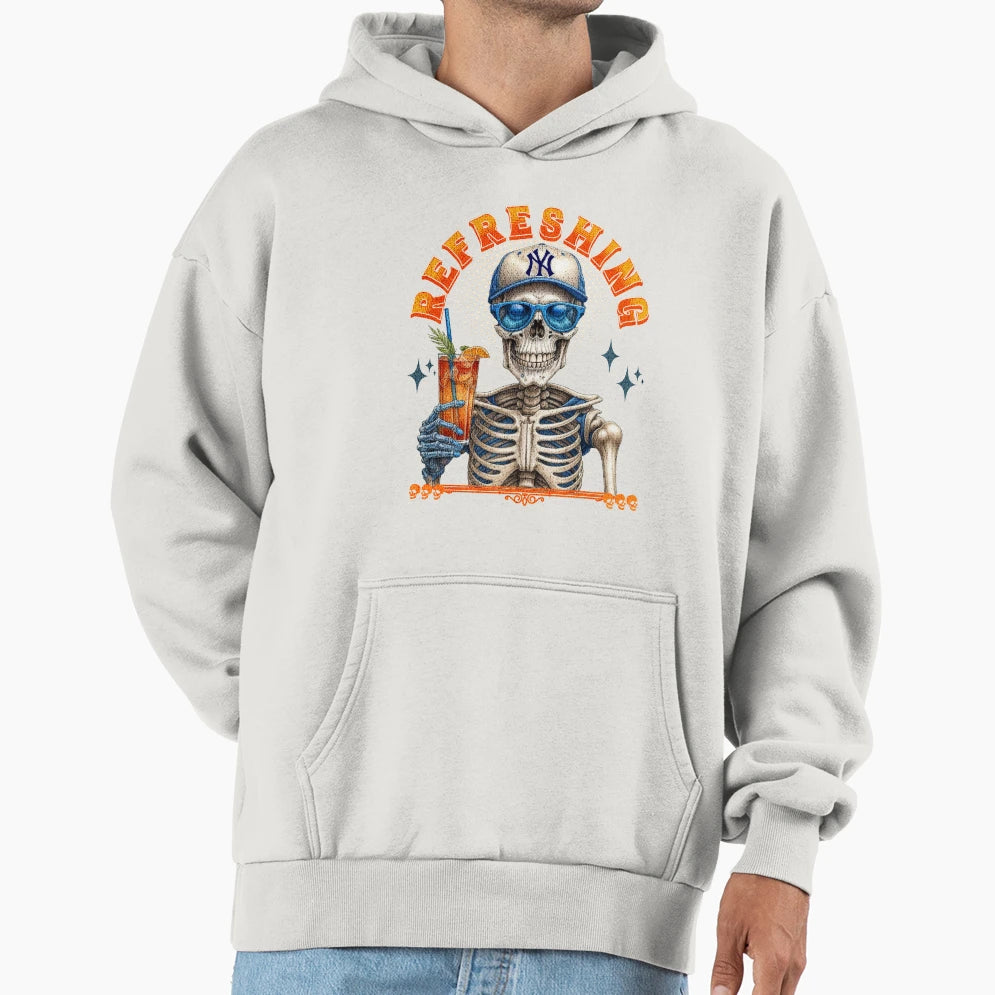 Ny Yankee Refreshing Skeleton Hoodie - Minimalist Print for Adults - T-Shirt, Sweatshirt, Hoodie