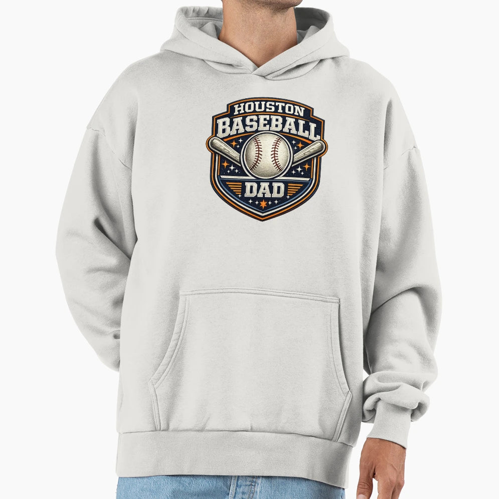 Houston Baseball Dad Orange Navy Baseball T-Shirt - Unique Graphic Unisex - T-Shirt, Sweatshirt, Hoodie