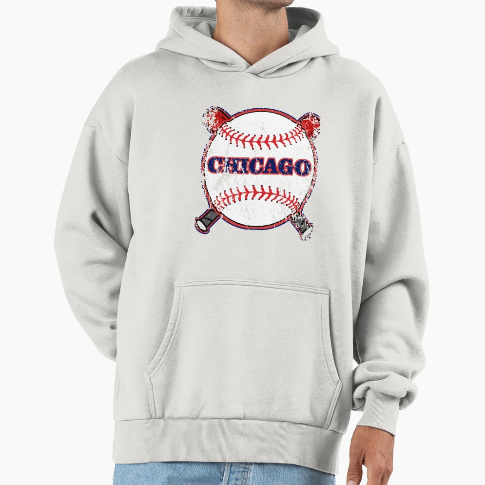 Chicago American Baseball Destressed Hoodie - Fun Novelty Design Unisex - T-Shirt, Sweatshirt, Hoodie