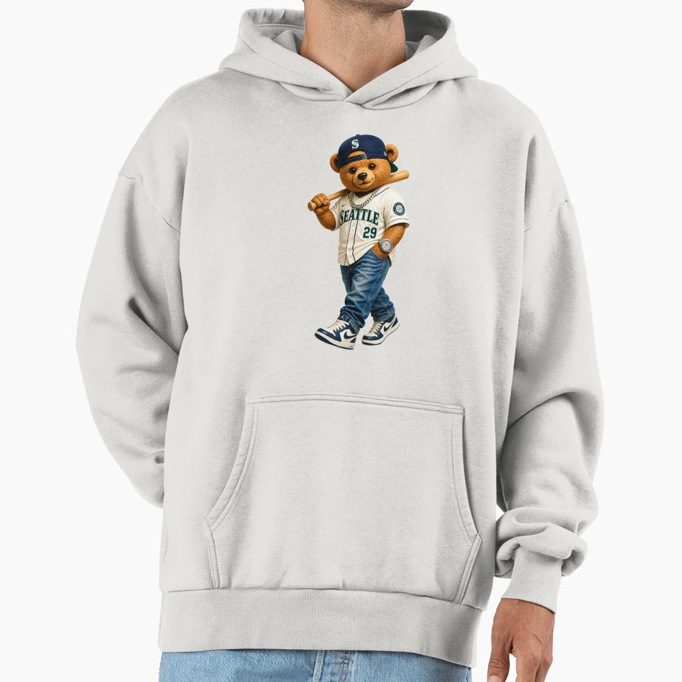 Seattle Baseball Bear Teddy Bear Mascot Hoodie - Unique Graphic Men Women - T-Shirt, Sweatshirt, Hoodie