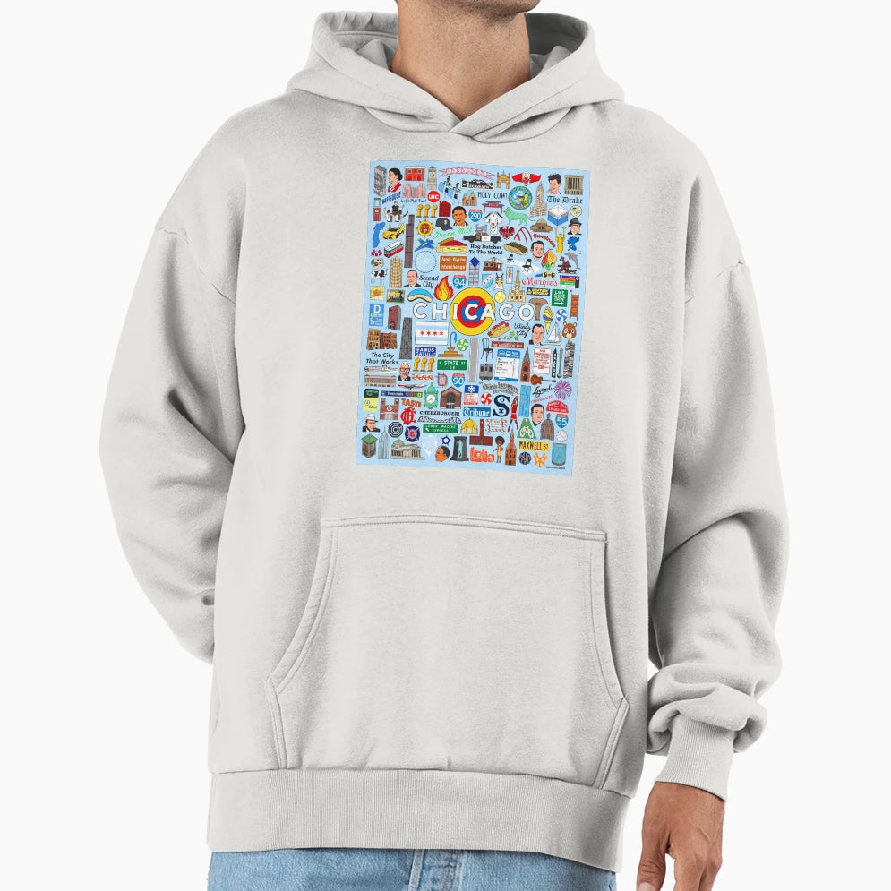 Chicago Iconic Landmarks Signs Symbols Hoodie - Streetwear Style Unisex - T-Shirt, Sweatshirt, Hoodie