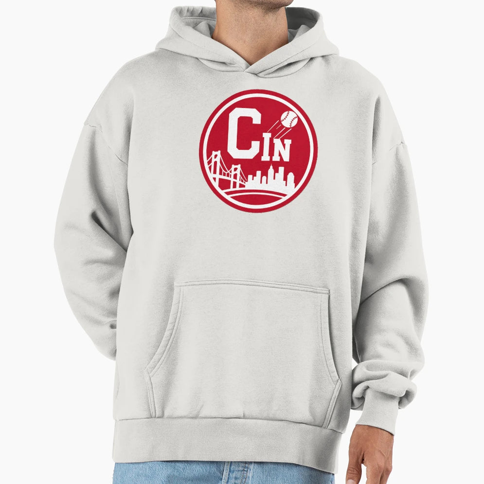 Cincinnati Baseball City Logo Hoodie - Fun Novelty Design for Adults - T-Shirt, Sweatshirt, Hoodie