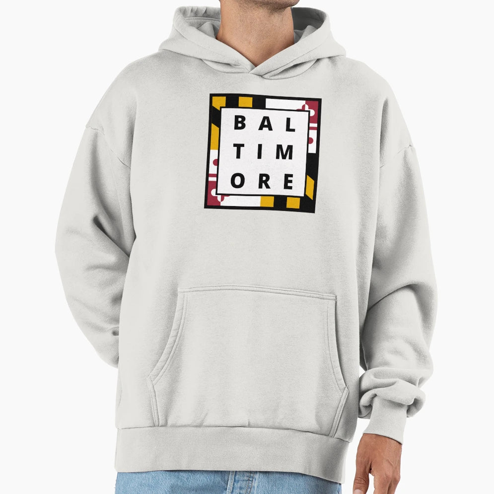 Baltimore Maryland Flag Spellout Hoodie - Minimalist Print Men Women - T-Shirt, Sweatshirt, Hoodie