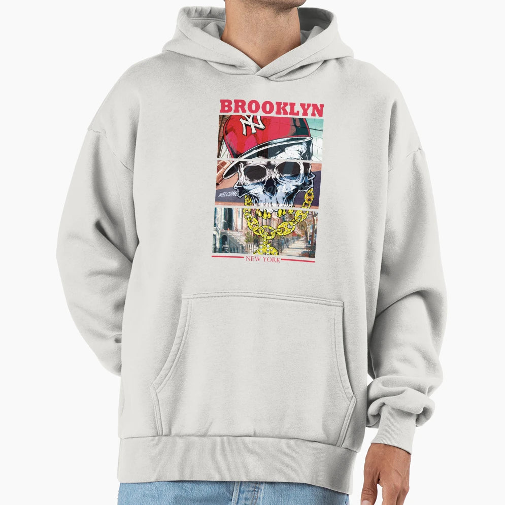 Brooklyn Skull Hoodie - Minimalist Print for Adults - T-Shirt, Sweatshirt, Hoodie