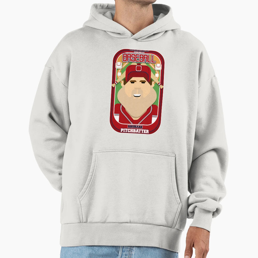 Baseball Red Blue White Rhubarb Pitchbatter Hoodie - Unique Graphic Unisex - T-Shirt, Sweatshirt, Hoodie