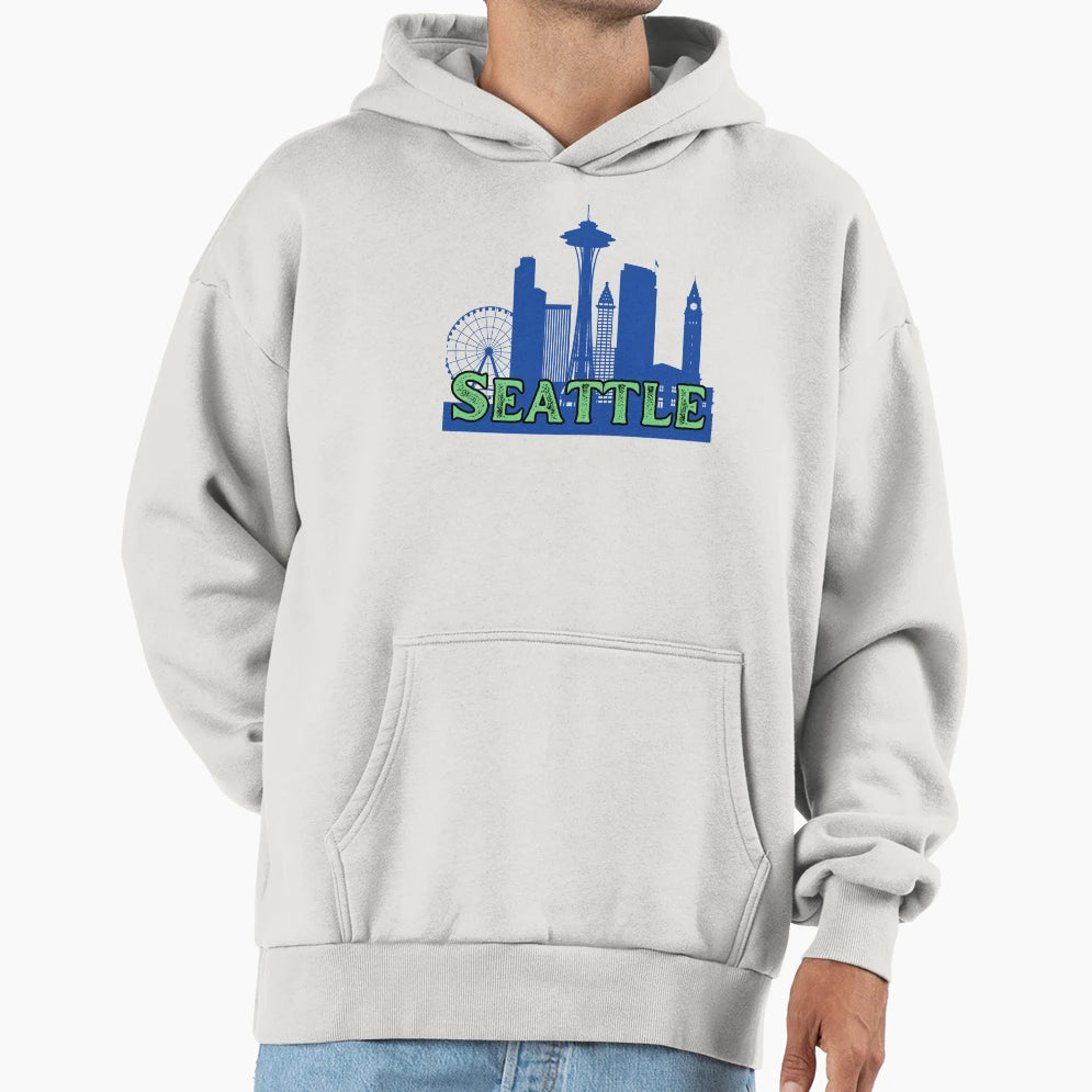 Seattle Skyline Hoodie - Fun Novelty Design for Adults - T-Shirt, Sweatshirt, Hoodie