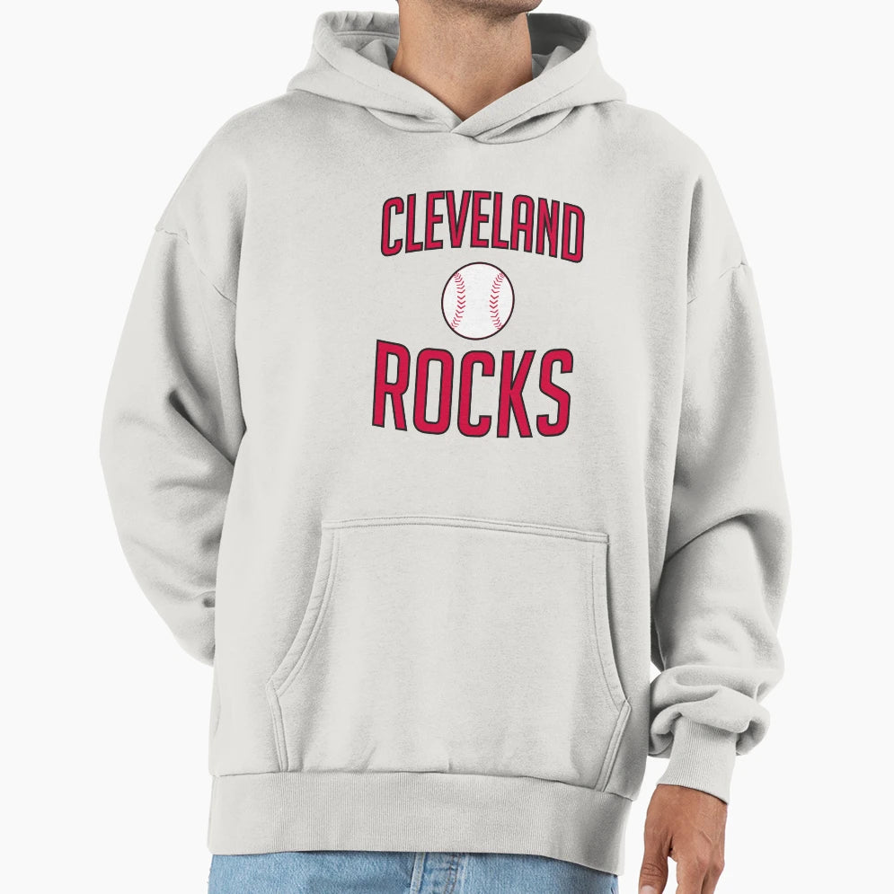 Cleveland Rocks Baseball Hoodie - Fun Novelty Design for Adults - T-Shirt, Sweatshirt, Hoodie