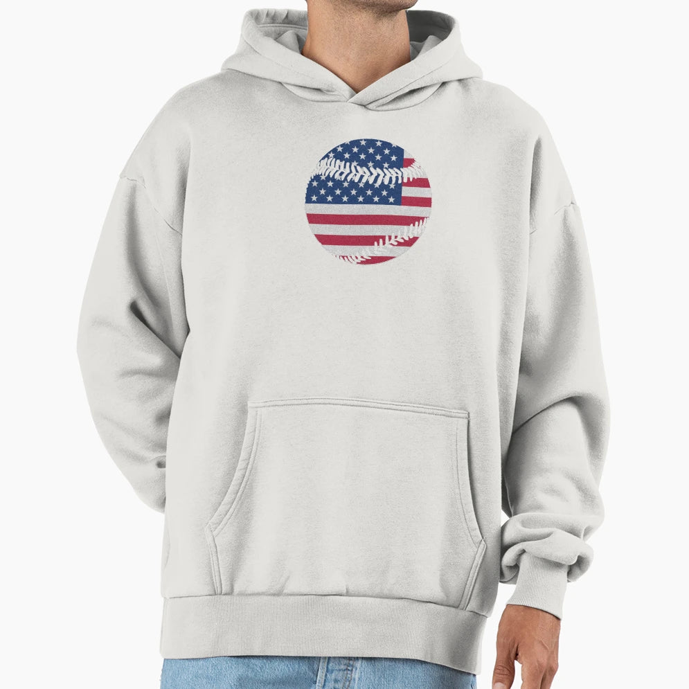 Baseball American Flag Funny American Hoodie - Casual Everyday Wear Unisex - T-Shirt, Sweatshirt, Hoodie